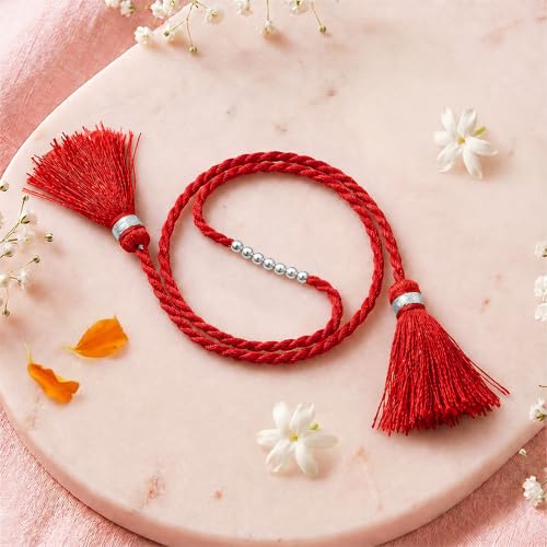 Image of ZAVYA 925 Sterling Silver Designer Interlocked Beads Rhodium Plated Rakhi for Men