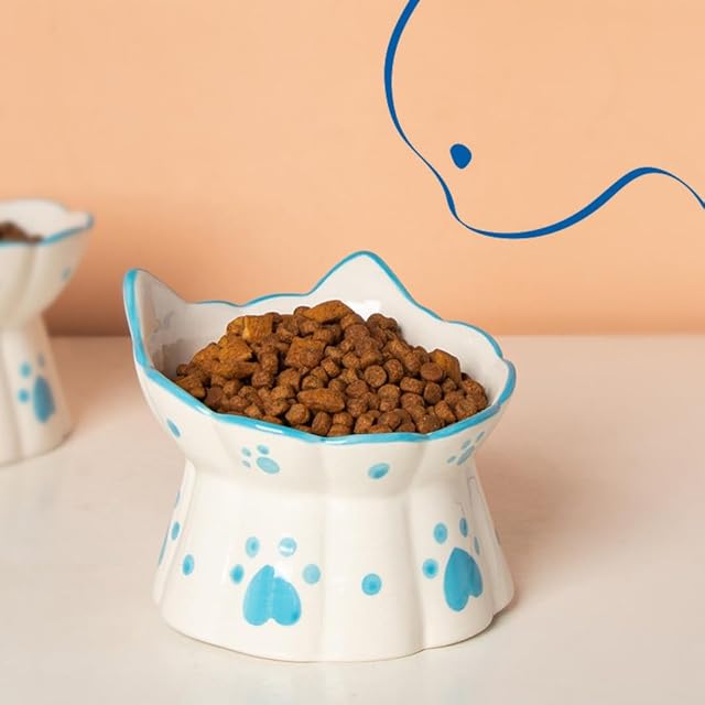 Foto 5 de 5 de MEETOZ Comedero de cerámica para gatos, cuencos elevados para gatos con soporte inclinado