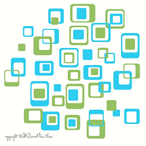 Wall Decor Plus More WDPM1034 Calcomanía de vinilo para pared con diseño divertido de R/cuadrados, 40 piezas, 2 colores, formas retro, divertidas, fáciles de despegar y pegar, azul géiser y verde