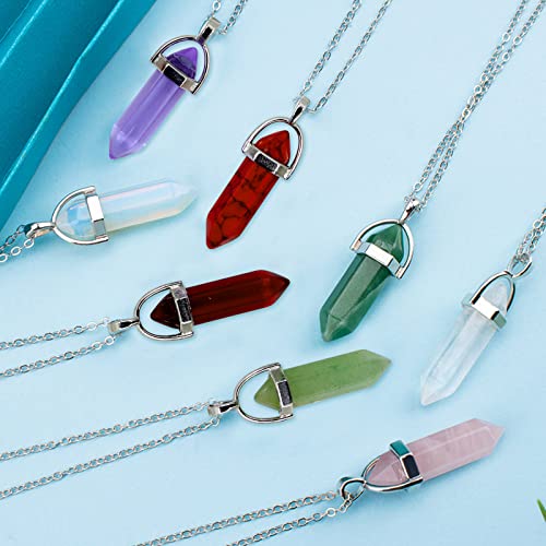 18 Pcs Hexagonal Chakra Pendant, Natural Stone Pendant Bullet Shaped Gemstone Crystal Quartz Stone Pendants, DIY Necklace Earring Jewelry Handicraft Making… - Image 3