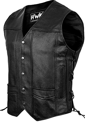 Leather Motorcycle Vest For Men Black Classic Vintage Club Riding Biker Vests With