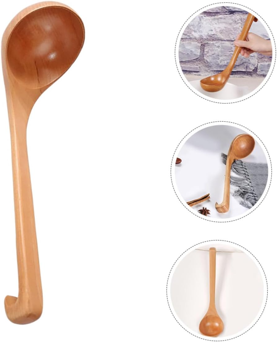 Wooden Soup Spoon with Long Handle Large Capacity Serving Ladle