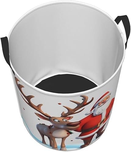 Miniatura 3 de Sant Claus Deer print Circular Hamper Waterproof Storage Bin Organizer Basket Laundry Hamper With Handles For Clothes Toys Medium