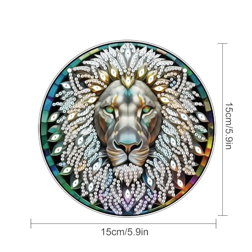 Image of Lion Diamond Painting Hanging Kit, DIY 5D Acrylic Pendant with Special Shaped Rhinestones, Lion Head Diamond Art Ornament for Wall, Door, or Garden Decoration, Handmade Craft Gift for Adults