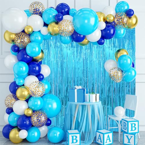 Image of Blue Ocean Decor Curtains Backdrop Streamers Party Decorations 2Pack 3.3x8.2FT Bluey Party Decorations Under The Sea Curtains Frozen Party Decorations Photo Booth Props for Baby Boy Shower