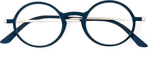 Miniatura 2 de KoKoBin Gafas de lectura redondas anti-azul planas ultrafinas, gafas antirreflejo irrompibles de tamaño de bolsillo, Azul 2.00