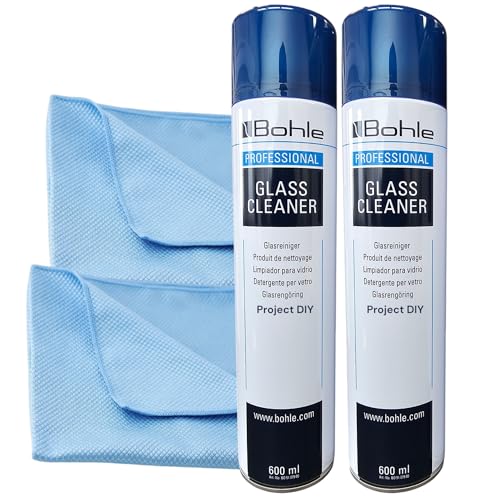 Bohle Professional Glass Cleaner Spray 600ml + Reusable Glass & Window Cloth | Streak-Free Cleaning Kit for Windows, Mirrors, Tiles, Plastics & Shower Screens | Eco-Friendly Glass Cleaning Bundle (2)