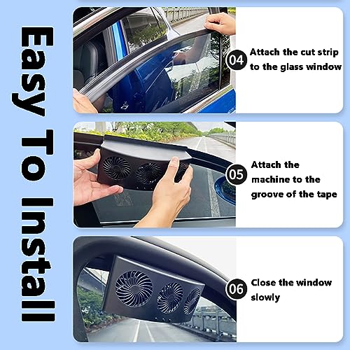 YOMTOVM Car Window Exhaust Fan, 3 Vent Vehicle Cooling Amplifier Window Fans Ventilator Radiator with Strong Wind USB Charge Port(Black with USB) - Thumbnail 5