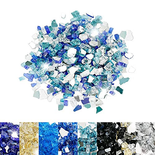 Utheer Fireplace Glass for Fireplace, 1/2 Inch Reflective Fire Glass for Propane Fire Pit, Fire Pit Glass Rocks Safe for Outdoors and Indoors FirePit, Blended Fire Glass for Fire Pit Table, 10 lbs
