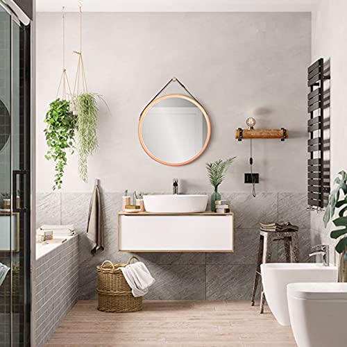 Sanpon Round Hanging Mirror With Bamboo Frame Small Wall Mirror For Bathroom Living Room Small 15" Inch #TOP5