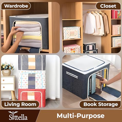 Image of SITTELLA Pack of 04 Wardrobe Organizer Box, 24 Litres (40 x 30 x 20 cm), Foldable Clothes Storage with Zipper & Handle, Blue