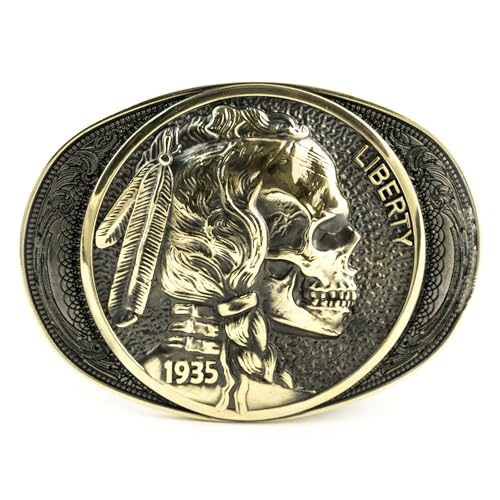 Indian skull brass belt buckle Liberty 1935