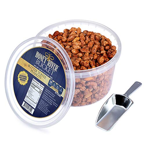 Butter Toffee Peanuts by Honey River | Candied Nuts Bucket with Nut Scooper | All-Natural, Gluten Free, Plant Based Protein | 28 Oz. Bucket Bulk Peanuts