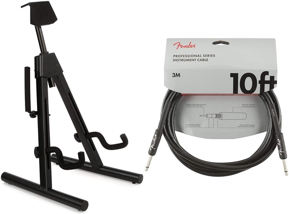 Fender Electric Guitar Stand for Offset Instruments and 10 ft Instrument Cable