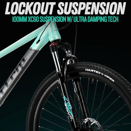 Image of FitTrip Fox Rush 27.5T | 21 SPD Shimano Altus Gears | Imported Clarks Dual Disk Brakes | XC60 Lockout Suspension I 1030 Alloy Frame w /Internal Cabling| Unisex MTB Geared Cycle (Turquoise Green)