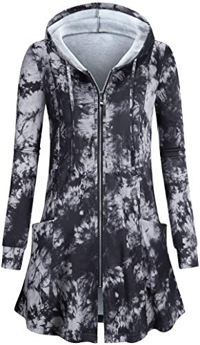 Image of Miusey Womens Zip Up Long Hoodie Jacket Lightweight Tunic Sweatshirt Open Front Cardigan