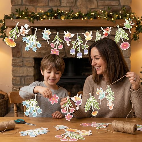 48Pcs Flower Fairy Banner Decorations Floral Designs Wildflower Garland – with 5m Jute Rope, for Baby Shower, Wedding, Easter Backdrop, Enchanted Garden Party Supplies (Fairy) by NBjiuyin - Used condition - Image 5