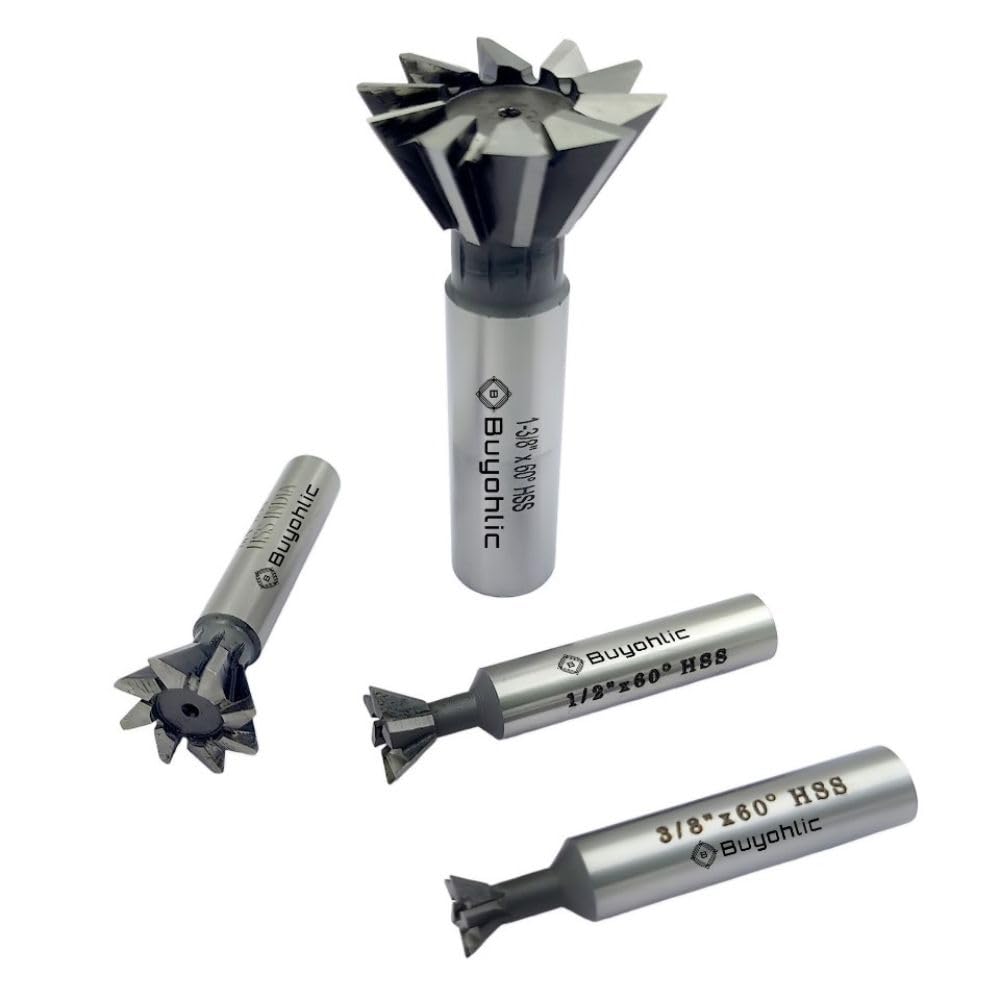 Dovetail Cutter HSS – Durable Double-Edged End Mill Tool for Metalworking & Machining (Set of 4 Sizes Without Wooden Box)
