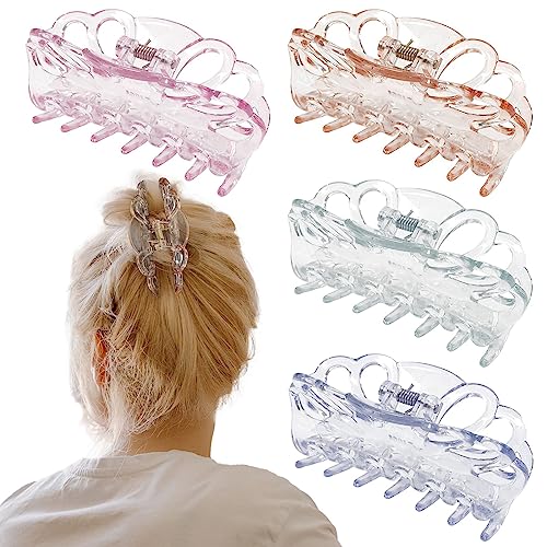 Bphne 4 Pack Clear Hair Clips for Women 3.5 Inch Butterfly Banana Clips Non Slip Strong Hold Jaw Clamps Transparent Hair Clips for Thick or Thin Hair