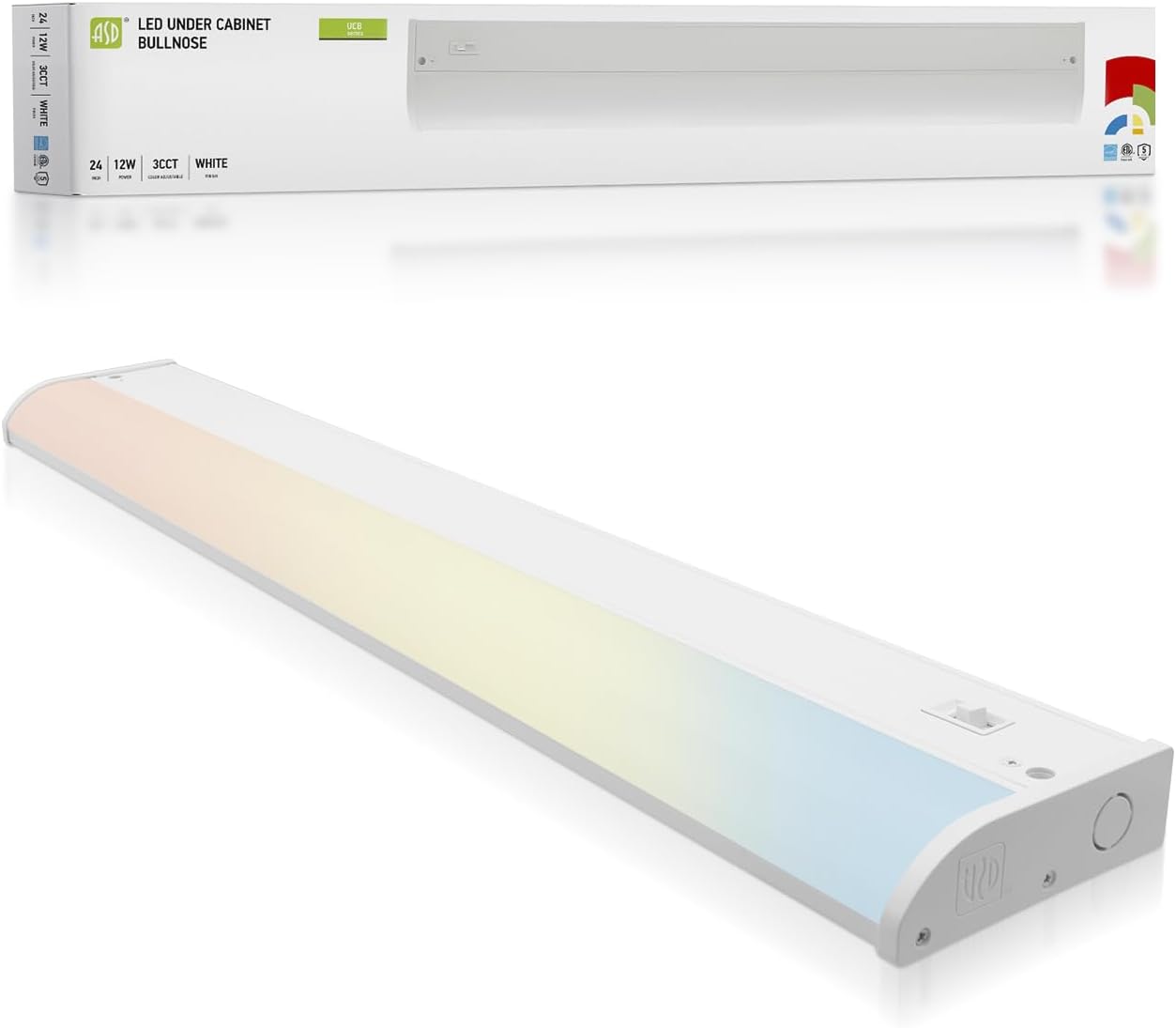 ASD LED Under Cabinet Lighting, 24 inch 12W 822 LM, Dimmable Hardwired Under Cabinet Lights for Kitchen, 3000K Soft/4000K Cool/5000K Daylight, Under Counter Light Fixtures, ETL Energy Star White
