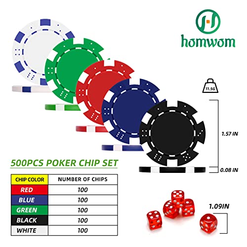 image for Homwom Poker Chip Set - 500PCS Poker Chips with Aluminum Case, 11.5 Gr