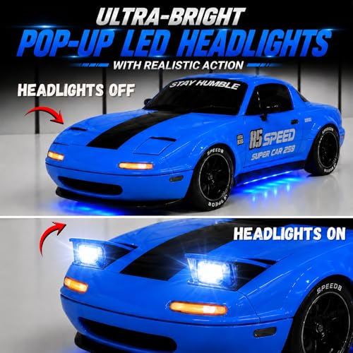 Image of GRAPHENE 1:24 Drift Car Toy for Boys 4Wd Remote Control High Speed RC Stunt Car LED Pop-Up Lights Smoke Effect 2.4GHz Rechargeable Racing Toy Car for Kids Drift Tires Road Blocks (Green)