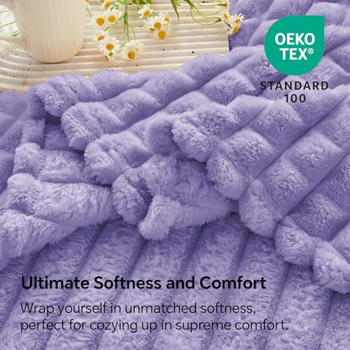 Image of BEDELITE 3D Checked Lavender Fleece Throw Blanket for Couch, 50x60 Inches