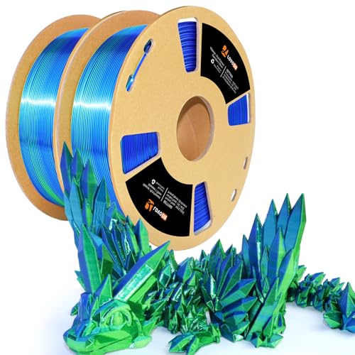 Image of LOVOON Silk PLA 3D Printer Filament Bundle 2 KG, PLA Filament 1.75mm, Shiny Silk Blue /Green Dual Color Change by Angle, 3D Printing Filament for Most FDM Printers and 3D Pen, 1KG X 2 Spools