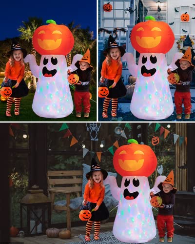 Zukakii 5Ft Halloween Decorations Inflatable Pumpkin Ghost Built-In 360° Rotating Magic Colorful Led Lights, Halloween Blow Up Cute Decor Clearance For Indoor Outdoor Home/Holiday/Party/Yard/Lawn #TOP3