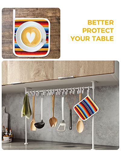2 Pcs Pot Holders For Kitchens Counter, Bohemia Striped Heat Insulated Podholders Oven Hot Pads For Cooking Bbq Baking Heat Proof Mat Ombre Colorful Mexico Stripes #TOP5