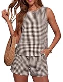 Material and Washing Care - The womens summer casual short sets are made of 100% COTTON. Stretch - Non, Thickness - Thin. Machine wash cold with like colors in laundry bag. Don’t bleach. Hang to dry. Features - The women summer short sets travel outf...