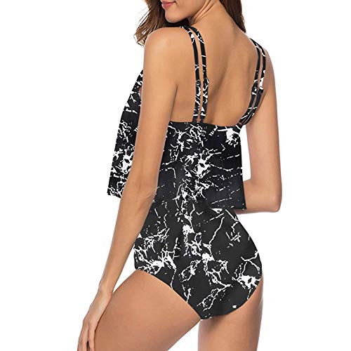 Mlide 4Th of July Bikini Women Two Piece Bathing Suits Ruffled Flounce Top with High Waisted Bottom Bikini Set Black