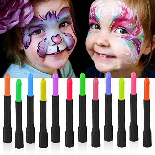 12 Colors Glow In The Dark Body Paint Uv Neon Face Paint Crayons Halloween Neon Face Painting Crayons Kit For Halloween Costume Holiday Birthday Masquerades Club Makeup Party #TOP6