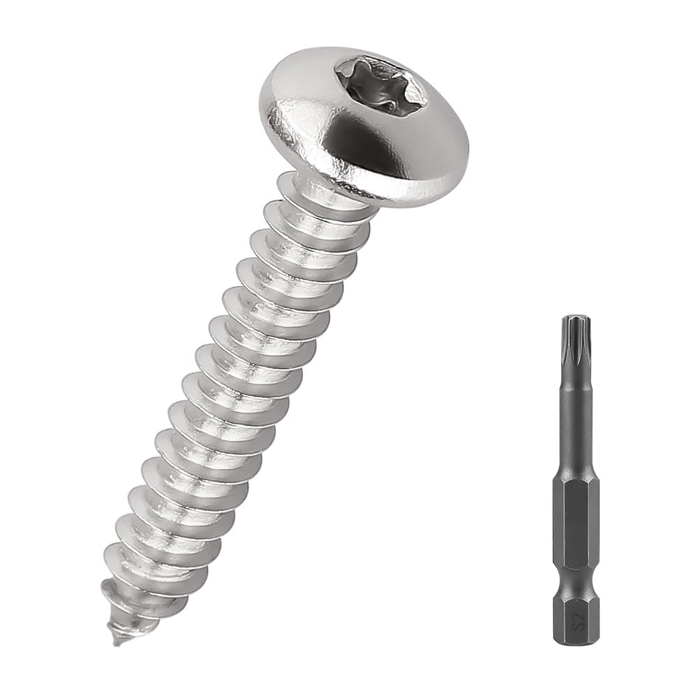 #10 x 1 Torx Pan Head Sheet Metal Screws, 304 Stainless Steel 18-8 Self Tapping Screws for Metal & Wood & Plastic, 50-Pack with 50mm Star Driver Bit