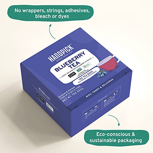 Handpick, Blueberry Tea Bags- 100 Count | Non-Gmo, Caffeine-Free, Fruity Herbal Tea Bags | Round Eco-Conscious Tea Bags, Brew Blueberry Iced Tea Or Hot Tea #TOP1