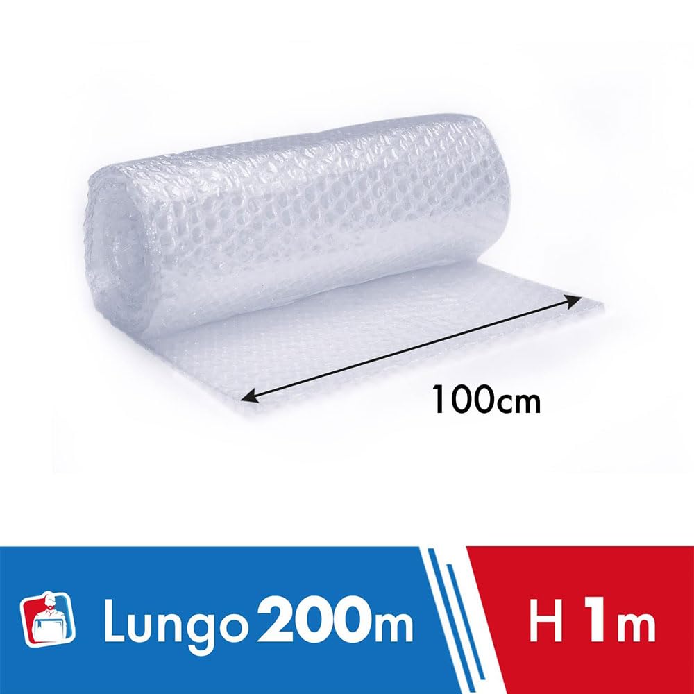 1 × Rotolo di Pluriball 200 m, 115 g/m² – Ideale per Spedizioni, Traslochi e Trasporti. Pellicola Protettiva con Bolle per Protezione Oggetti Fragili pluriball rotolo/A/150