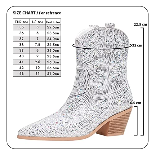 Vimitty Women's Rhinestone Glitter Ankle Boots Chunky Heels Cowgirl Boots Sparkly Side Zipper Cowboy Boots Western Boots For Women #TOP5