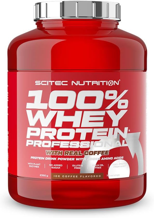Scitec Nutrition 100% Whey Protein Professional (2350g) โ Iced Coffee Flavor |Whey Isolate & Concentrate Blend | Enriched with Amino Acids & Digestive Enzymes | No Added Sugar & Gluten-Free.