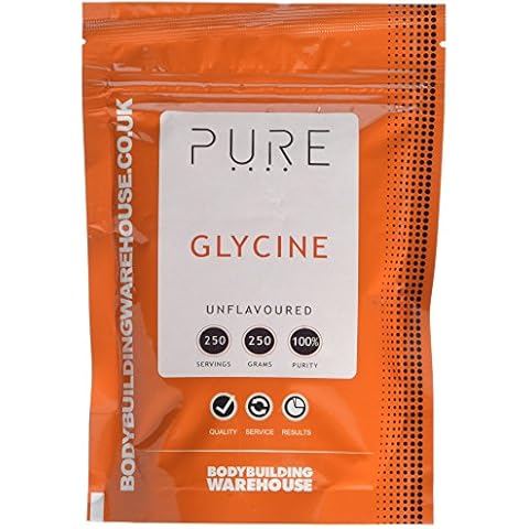 Bodybuilding Warehouse Pure Glycine Powder Boosts Protein Synthesis, White, Unflavoured, 250 g, 1-Pack Cover