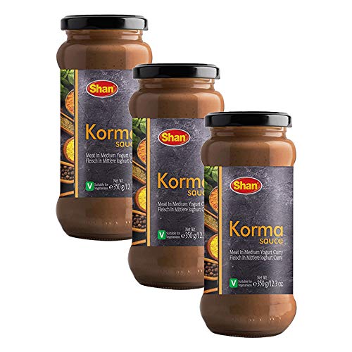 Shan Korma Cooking Sauce 12.3oz (350g) Pack of 3 - Simmer Sauce for Meat in Medium Yogurt Curry - Easy to Cook Delicious Meal at Home - Suitable for Vegetarians
