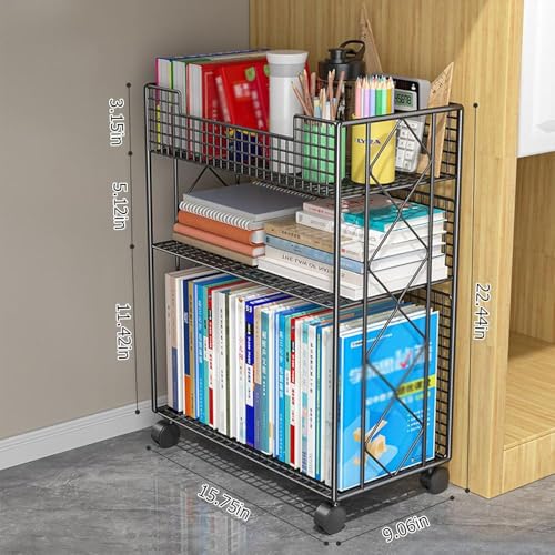 Carrello per libri con ruote bloccabili, con cartelle sospese, per uso scolastico