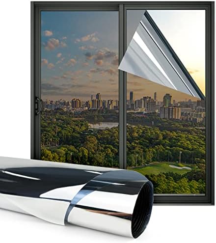 Krightlink Window Privacy Film Static Cling Window Tint Sun Blocking Blackout and UV Heat Control for Home and Office, Glass Door Reflective Window Film for House (Silver, 29.5inch x 6.5 feet)