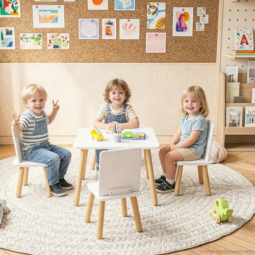 Image of Kids Table and Chairs Set, 5 Pieces Toddler Table and Chair Set, Kids' Table & 4 Chair Sets, Kid Play Table for Daycare, Classroom, Home (White)