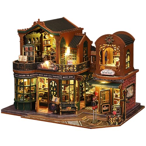 DIY Book Nook Kit - DIY Miniature Dolls House Kit with Furniture and LED Light, 3D Puzzle Wooden Art...