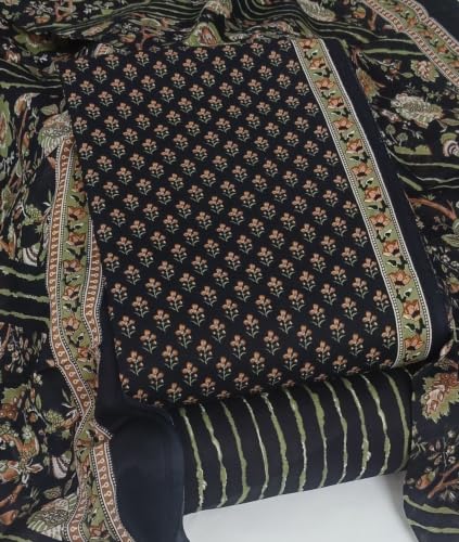 Image of DRAVINAM Trends Women's Premium Cambric Cotton Jaipuri Printed Unstitched Salwar Suit Dress Material with Mulmul Cotton Dupatta