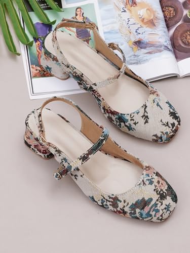 Image of TRYME Women's Slingback Sandals | Fashion Block Heel Mary Jane Heels for Women & Girls
