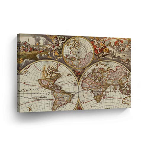 Smile Art Design Old World Map Vintage Testament Canvas Print Decorative Art Historical Wall Decor Artwork Living Room Office - Handmade in the USA - Ready to Hang 11x17