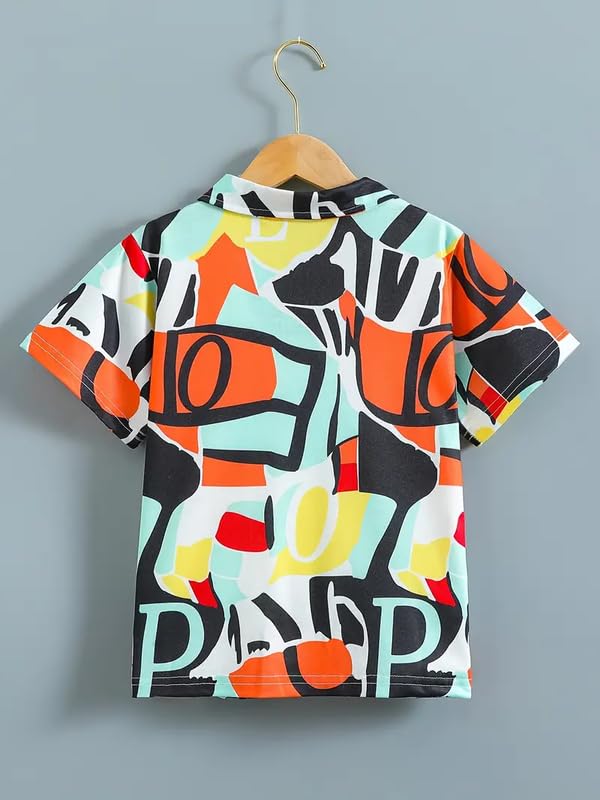 Image of Kids Easter Pattern Multi-Colored Printed Short Sleeve Button-Up Polo Shirt for Boy