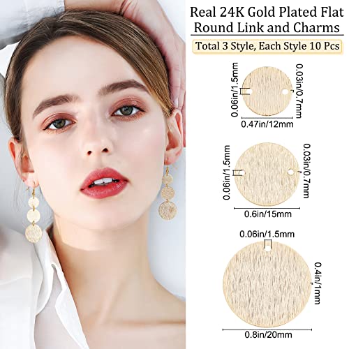 Beebeecraft 30Pcs/Box 3 Size Flat Round Link Connectors 24K Gold Plated Blank Tag Link Charms for Disc Earring Necklace Bracelet Jewelry Making(12/15/20mm) - Image 2