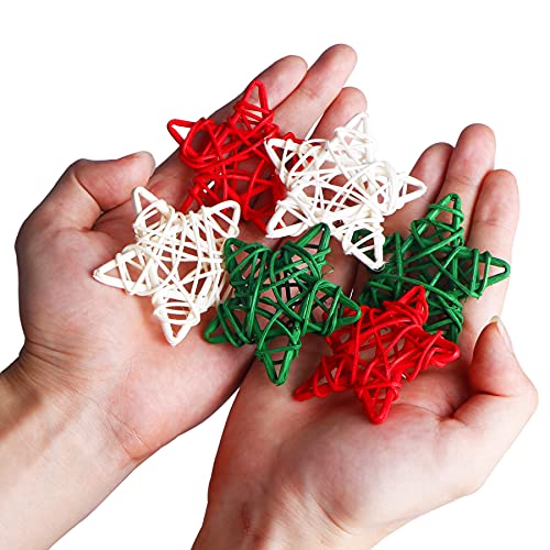 Stmk 15 Pcs Christmas Star Shaped Rattan Balls Decoration, 2.36 Inch Red White And Green Star Shaped Wicker Balls For Christmas Home Decor Diy Vase Bowl Filler Ornament Wedding Table Decoration #TOP2